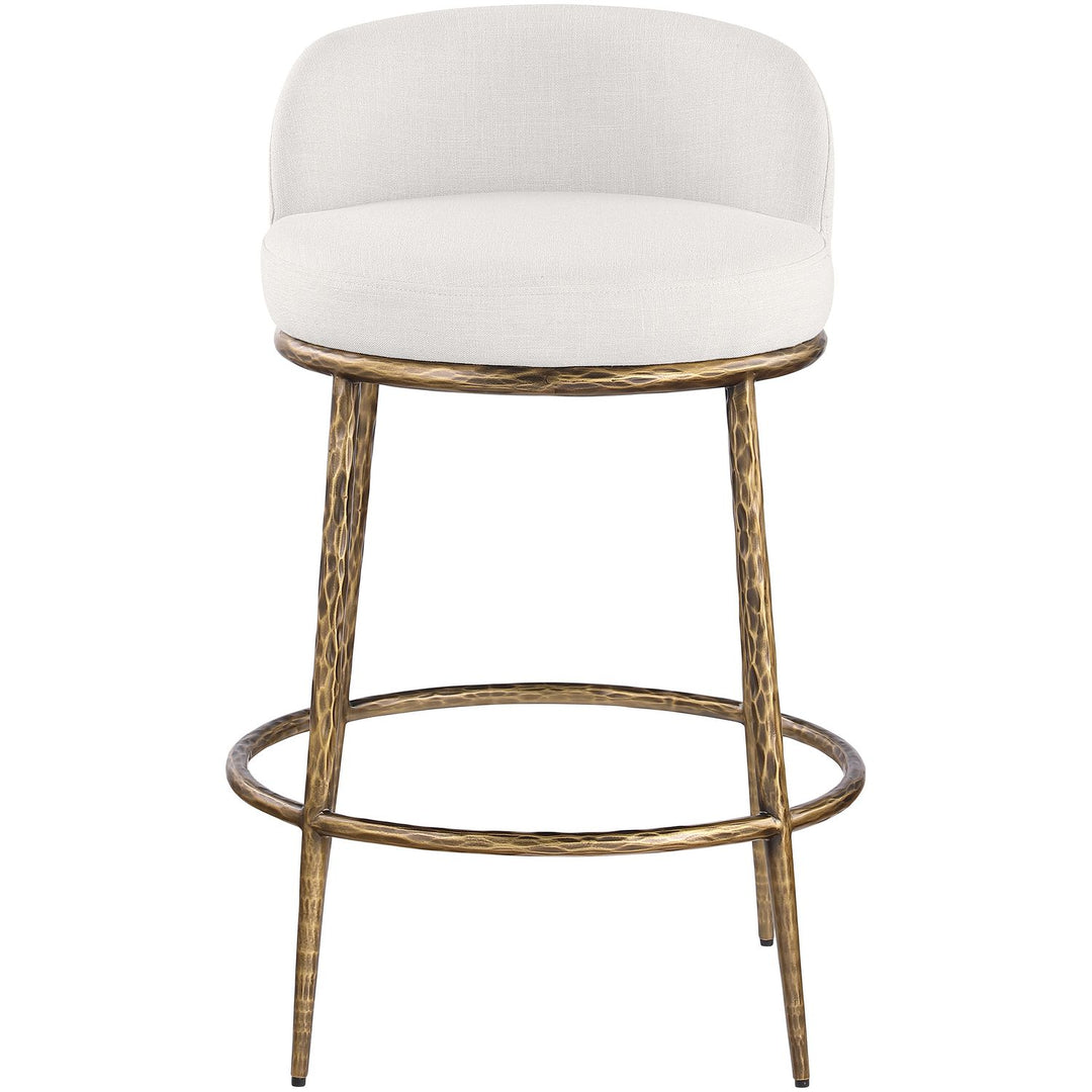 Ferro Linen Textured Performance Fabric Upholstered Counter Stool — Cream / Brushed Gold