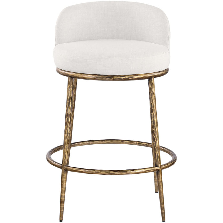 Ferro Linen Textured Performance Fabric Upholstered Counter Stool — Cream / Brushed Gold