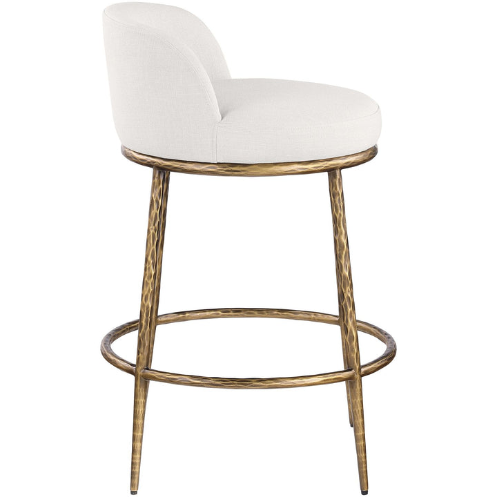 Ferro Linen Textured Performance Fabric Upholstered Counter Stool — Cream / Brushed Gold