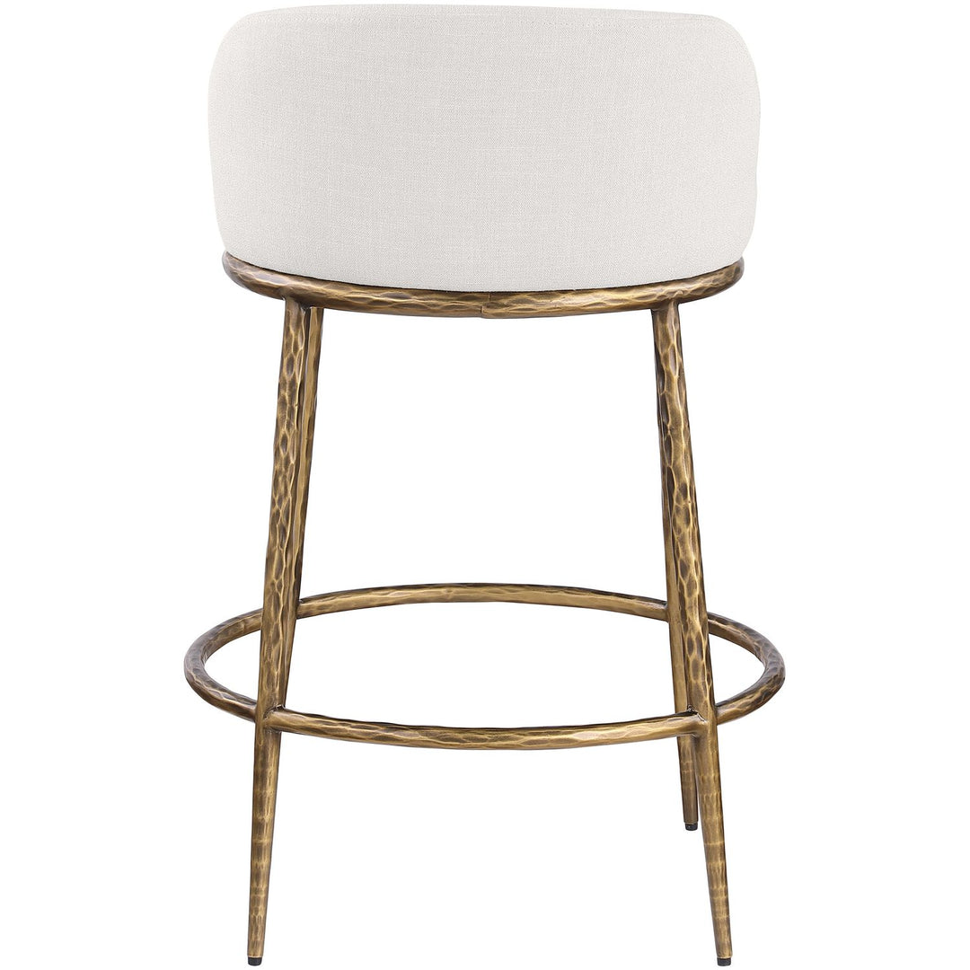 Ferro Linen Textured Performance Fabric Upholstered Counter Stool — Cream / Brushed Gold