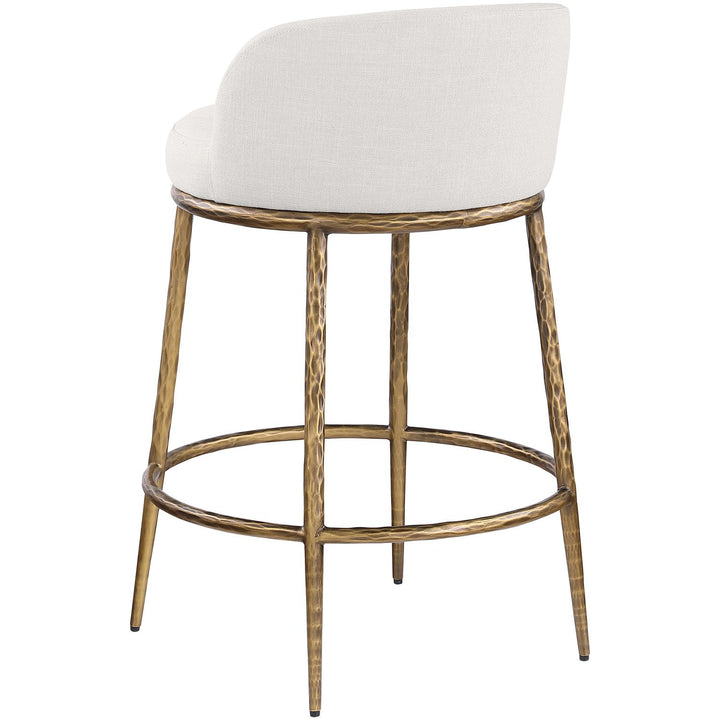 Ferro Linen Textured Performance Fabric Upholstered Counter Stool — Cream / Brushed Gold