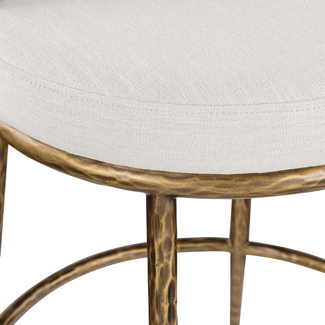 Ferro Linen Textured Performance Fabric Upholstered Counter Stool — Cream / Brushed Gold