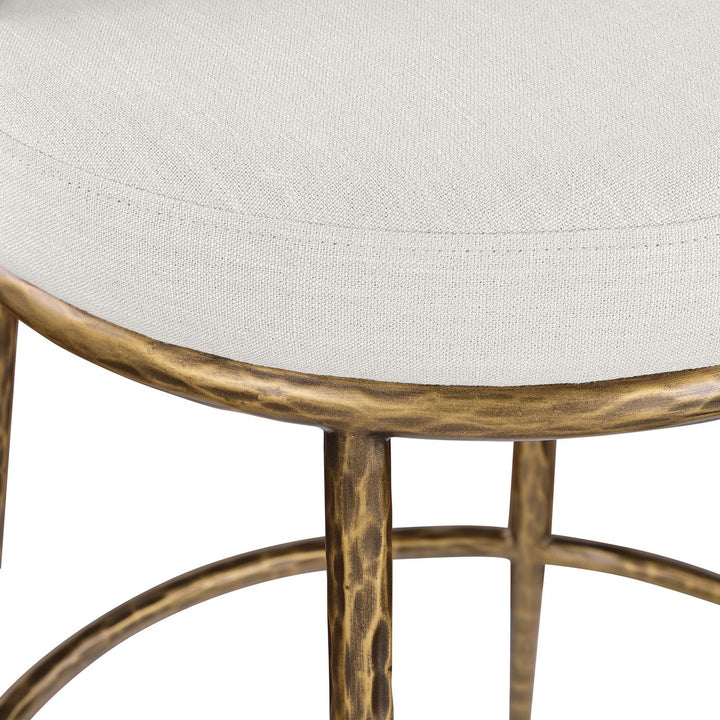 Ferro Linen Textured Performance Fabric Upholstered Counter Stool — Cream / Brushed Gold