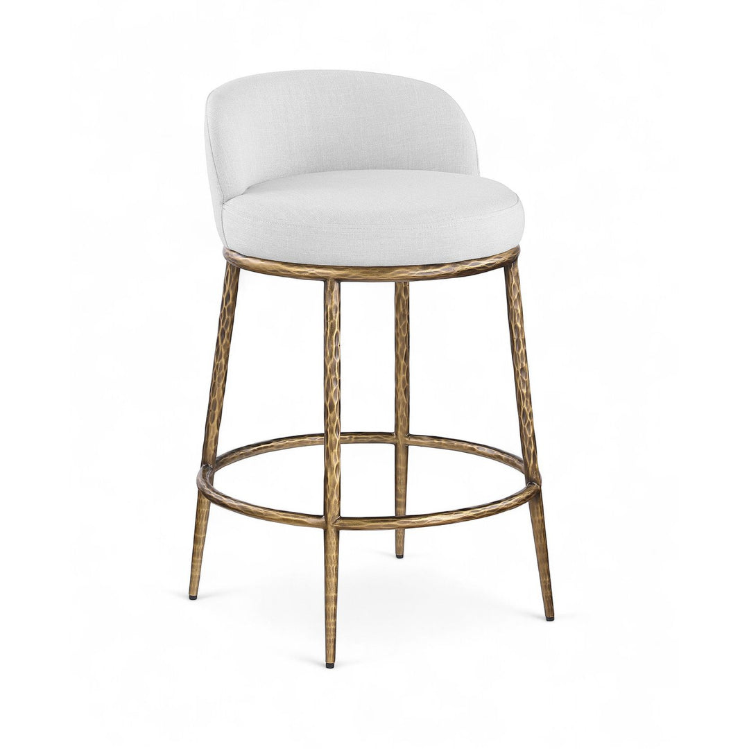 Ferro Linen Textured Performance Fabric Upholstered Counter Stool — White / Brushed Gold