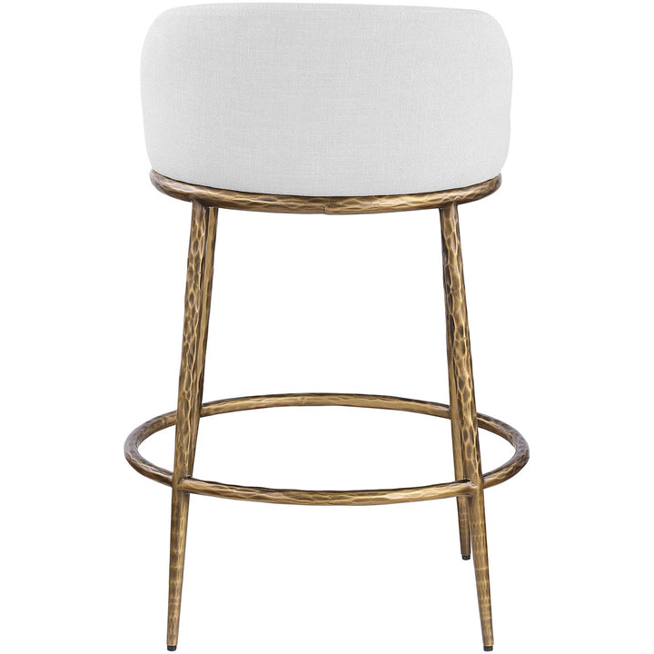 Ferro Linen Textured Performance Fabric Upholstered Counter Stool — White / Brushed Gold
