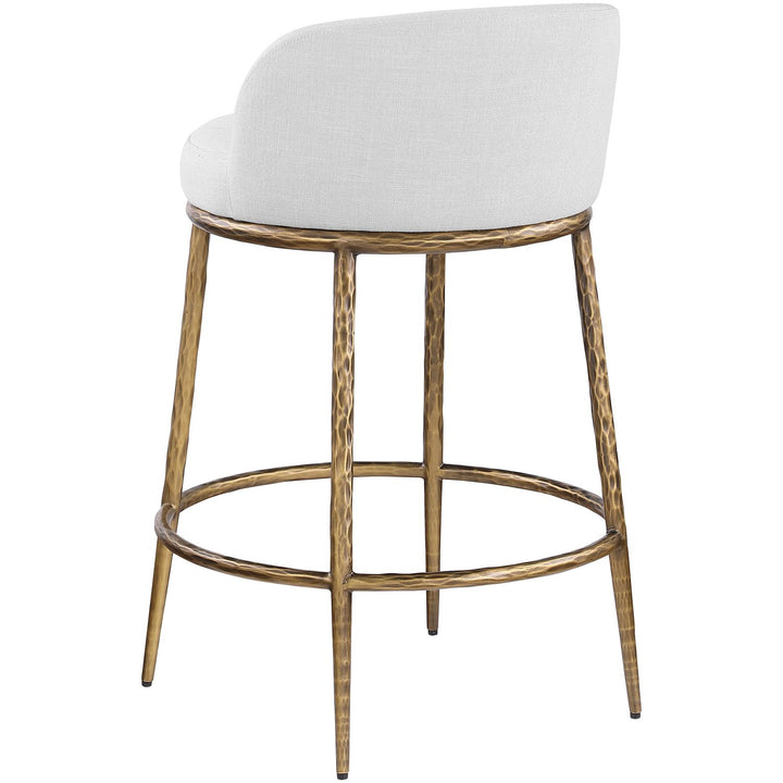 Ferro Linen Textured Performance Fabric Upholstered Counter Stool — White / Brushed Gold