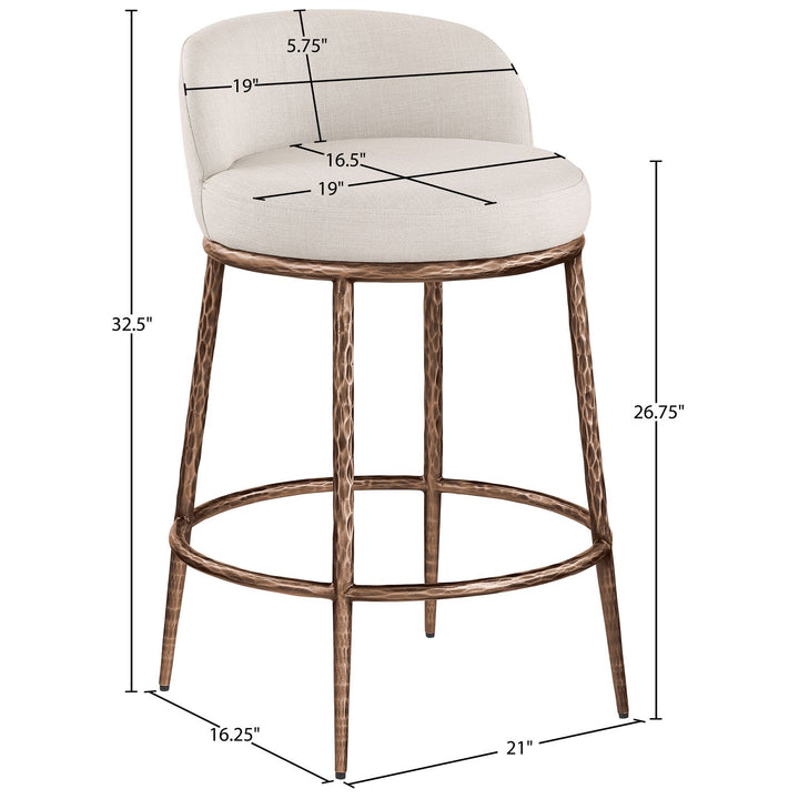 Ferro Linen Textured Performance Fabric Upholstered Counter Stool — Beige / Brushed Bronze