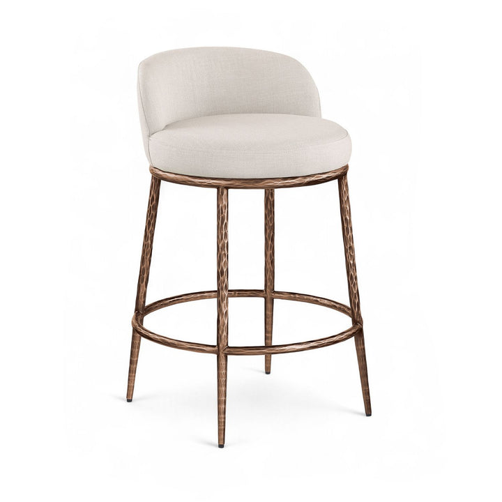 Ferro Linen Textured Performance Fabric Upholstered Counter Stool — Beige / Brushed Bronze