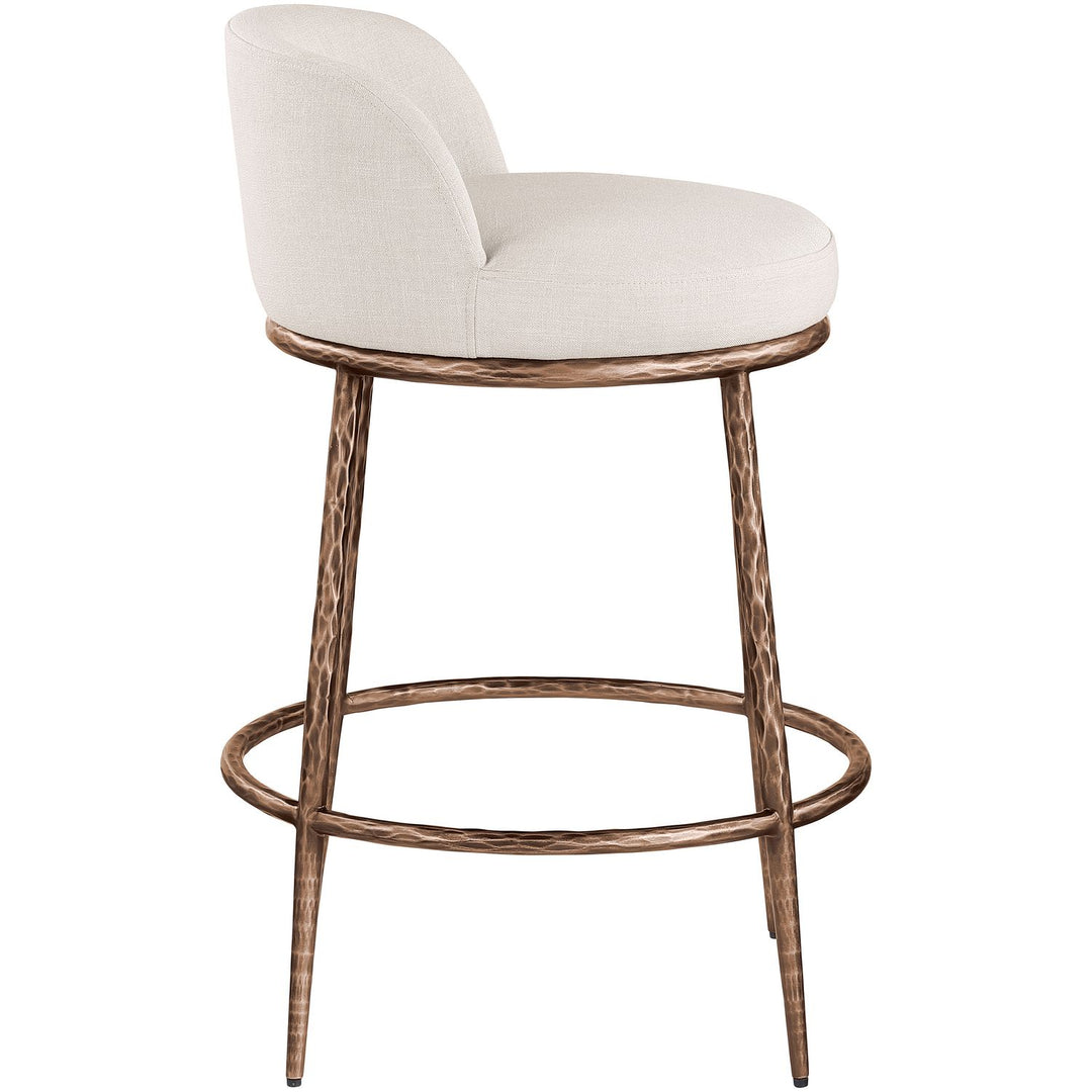Ferro Linen Textured Performance Fabric Upholstered Counter Stool — Beige / Brushed Bronze