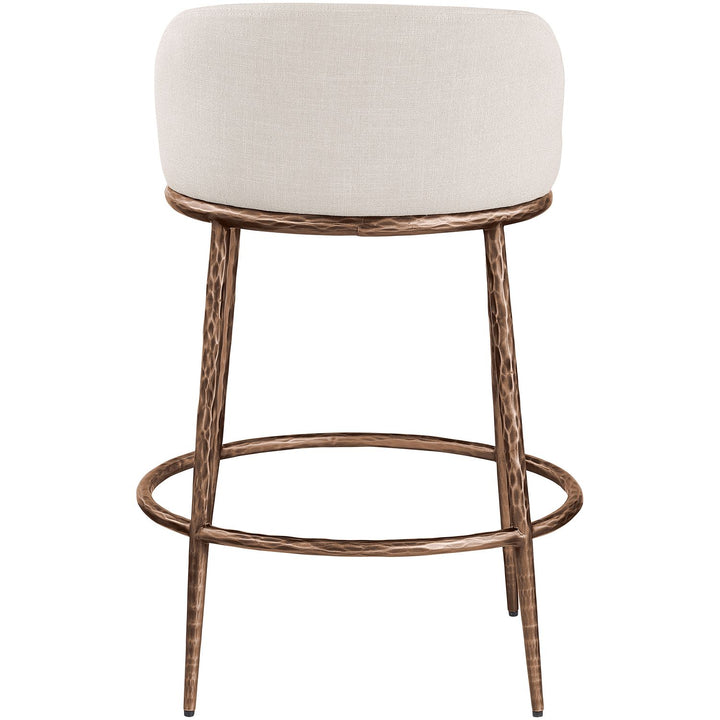 Ferro Linen Textured Performance Fabric Upholstered Counter Stool — Beige / Brushed Bronze