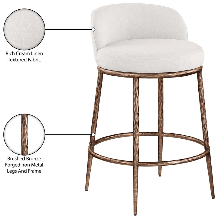 Ferro Linen Textured Performance Fabric Upholstered Counter Stool — Cream / Brushed Bronze