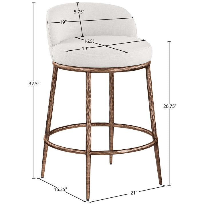 Ferro Linen Textured Performance Fabric Upholstered Counter Stool — Cream / Brushed Bronze