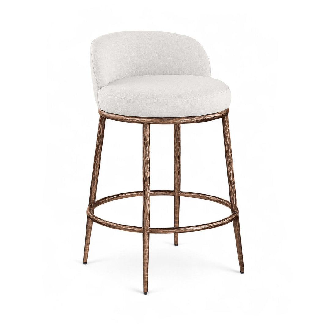 Ferro Linen Textured Performance Fabric Upholstered Counter Stool — Cream / Brushed Bronze
