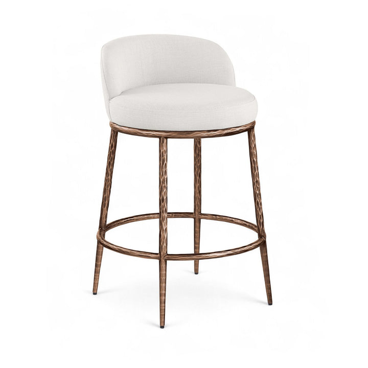 Ferro Linen Textured Performance Fabric Upholstered Counter Stool — Cream / Brushed Bronze