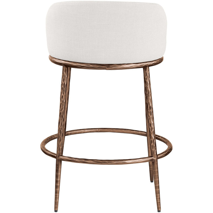 Ferro Linen Textured Performance Fabric Upholstered Counter Stool — Cream / Brushed Bronze