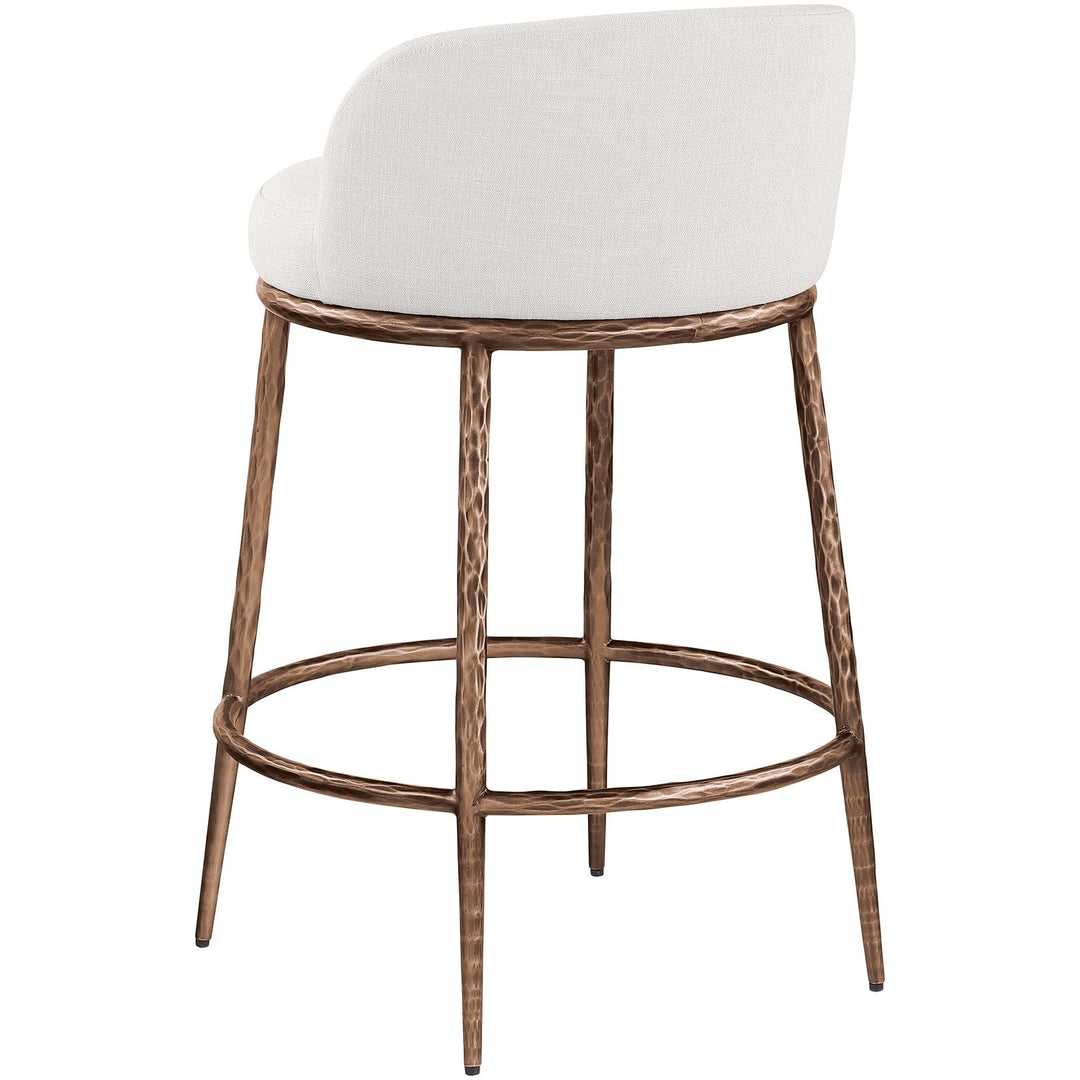 Ferro Linen Textured Performance Fabric Upholstered Counter Stool — Cream / Brushed Bronze
