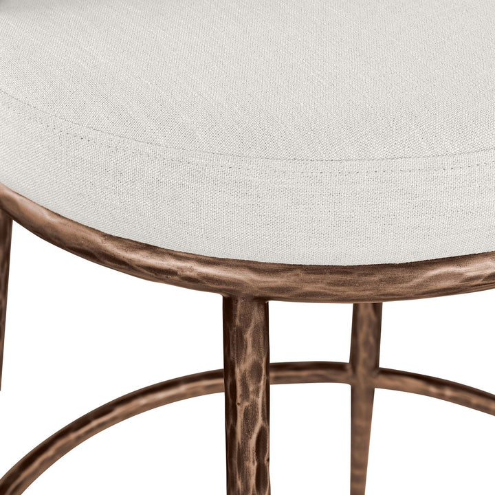 Ferro Linen Textured Performance Fabric Upholstered Counter Stool — Cream / Brushed Bronze