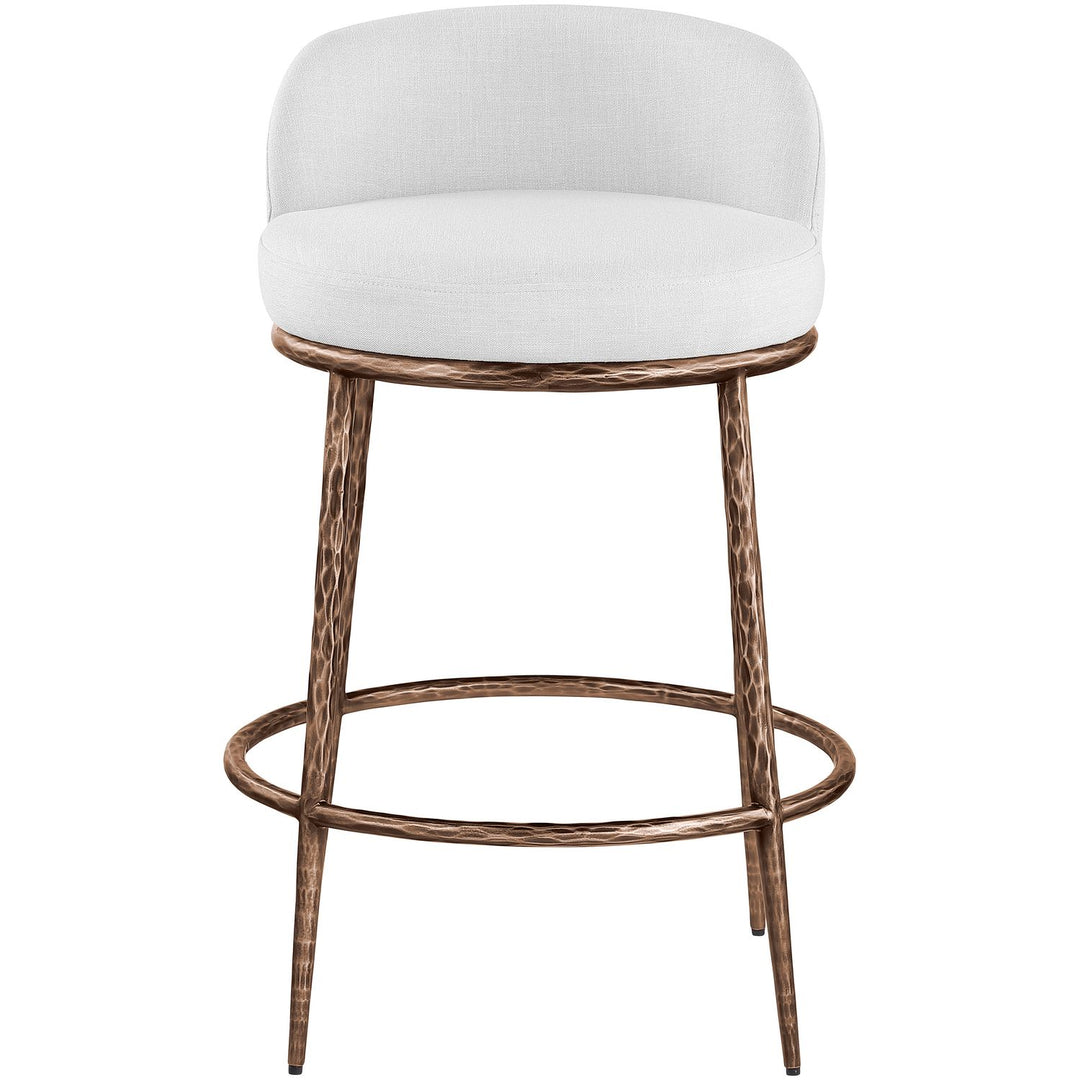 Ferro Linen Textured Performance Fabric Upholstered Counter Stool — White / Brushed Bronze