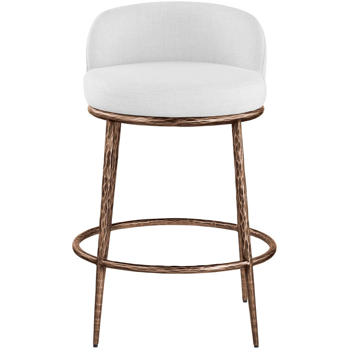 Ferro Linen Textured Performance Fabric Upholstered Counter Stool — White / Brushed Bronze