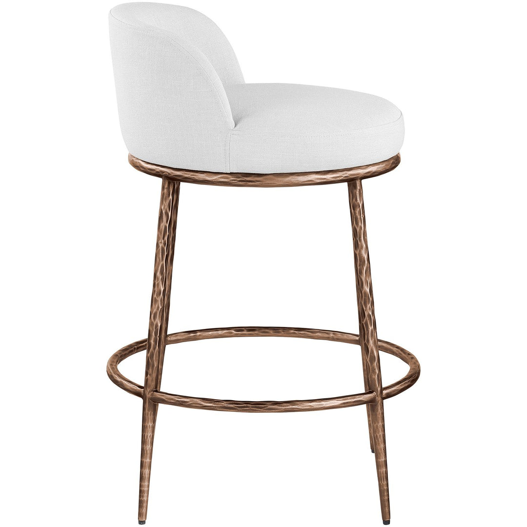 Ferro Linen Textured Performance Fabric Upholstered Counter Stool — White / Brushed Bronze