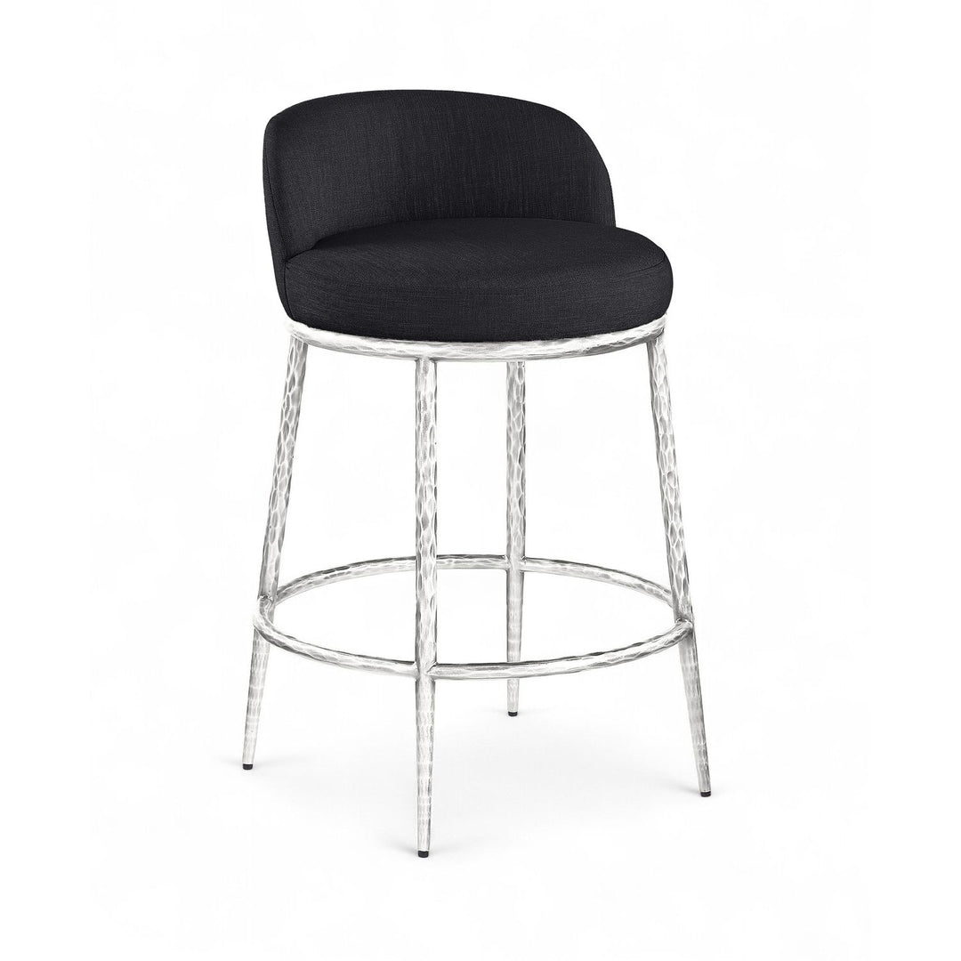 Ferro Linen Textured Performance Fabric Upholstered Counter Stool — Black / Brushed Silver