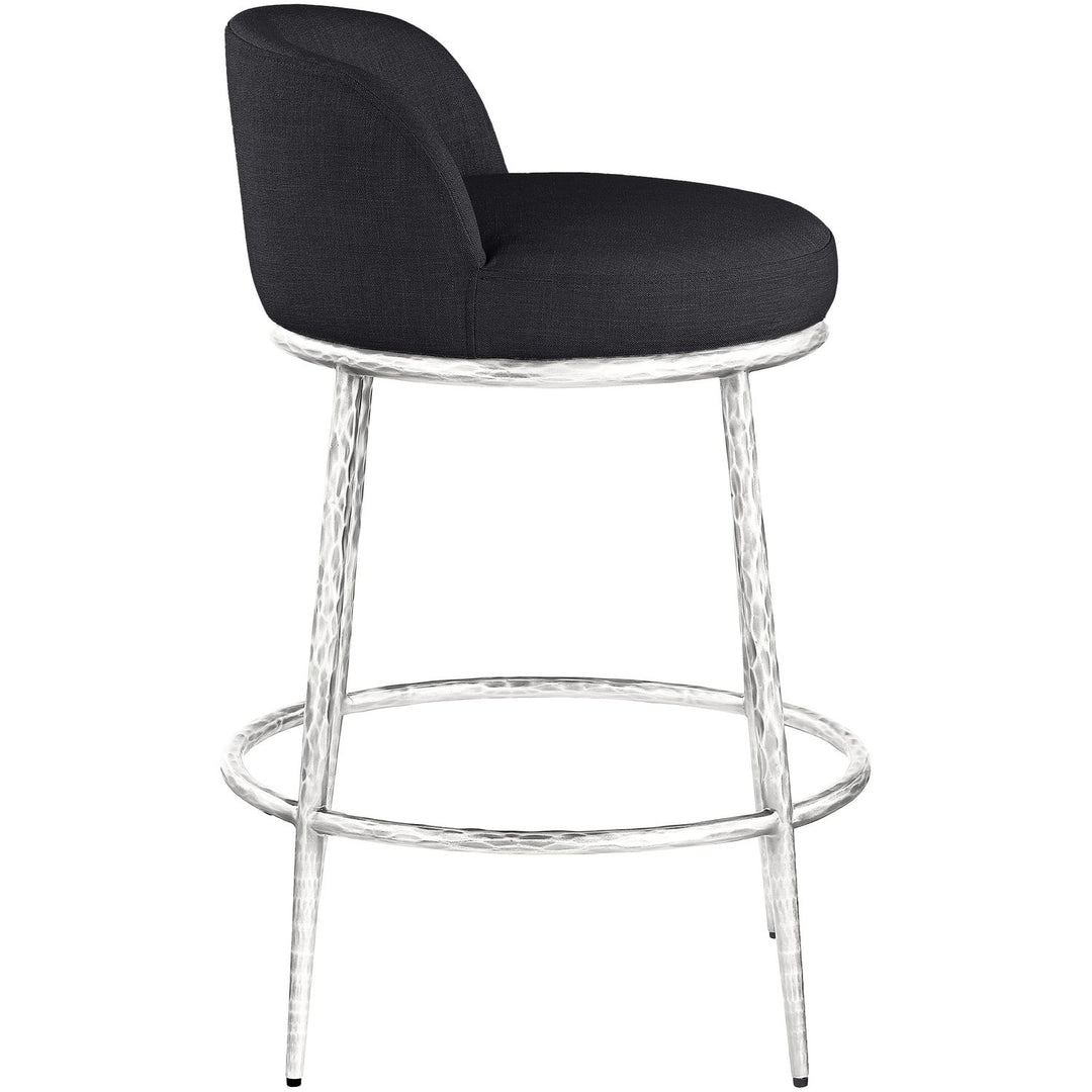 Ferro Linen Textured Performance Fabric Upholstered Counter Stool — Black / Brushed Silver