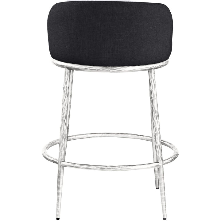 Ferro Linen Textured Performance Fabric Upholstered Counter Stool — Black / Brushed Silver