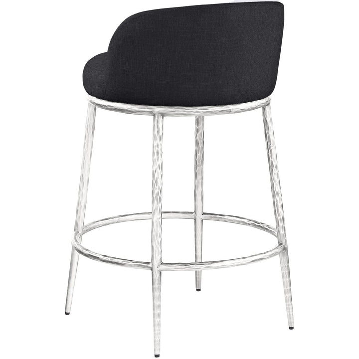 Ferro Linen Textured Performance Fabric Upholstered Counter Stool — Black / Brushed Silver