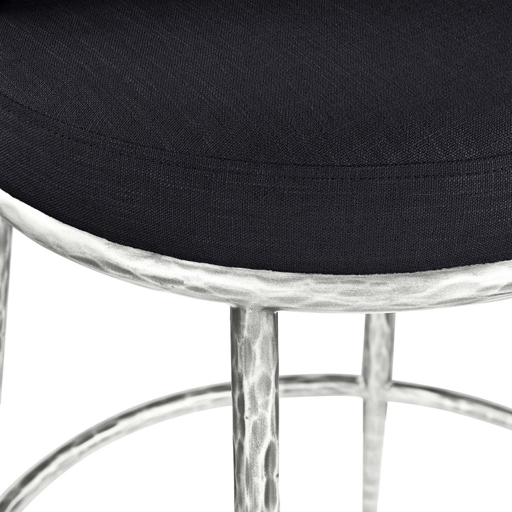 Ferro Linen Textured Performance Fabric Upholstered Counter Stool — Black / Brushed Silver