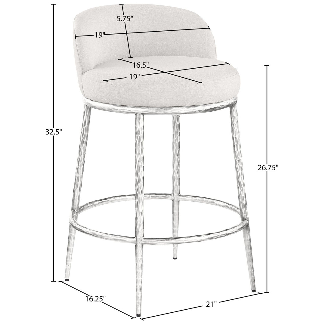 Ferro Linen Textured Performance Fabric Upholstered Counter Stool — Cream / Brushed Silver