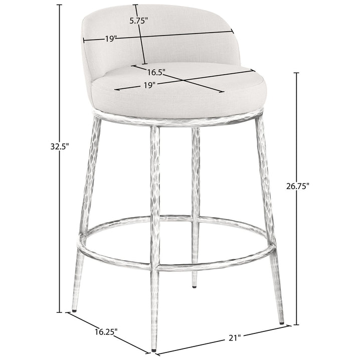 Ferro Linen Textured Performance Fabric Upholstered Counter Stool — Cream / Brushed Silver