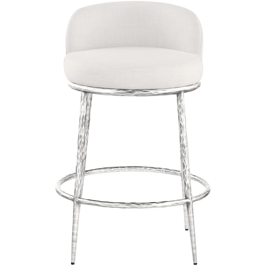 Ferro Linen Textured Performance Fabric Upholstered Counter Stool — Cream / Brushed Silver