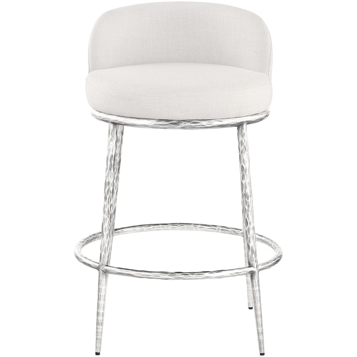 Ferro Linen Textured Performance Fabric Upholstered Counter Stool — Cream / Brushed Silver