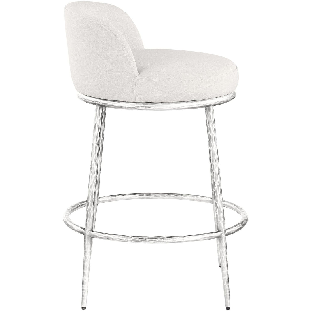 Ferro Linen Textured Performance Fabric Upholstered Counter Stool — Cream / Brushed Silver