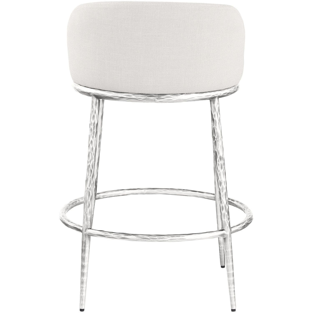Ferro Linen Textured Performance Fabric Upholstered Counter Stool — Cream / Brushed Silver