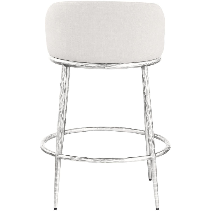 Ferro Linen Textured Performance Fabric Upholstered Counter Stool — Cream / Brushed Silver