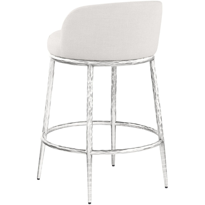 Ferro Linen Textured Performance Fabric Upholstered Counter Stool — Cream / Brushed Silver