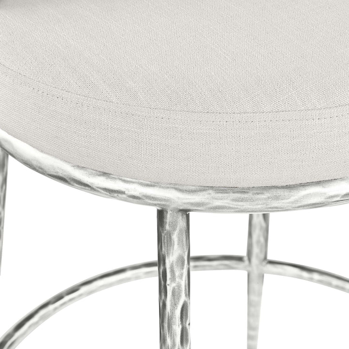 Ferro Linen Textured Performance Fabric Upholstered Counter Stool — Cream / Brushed Silver