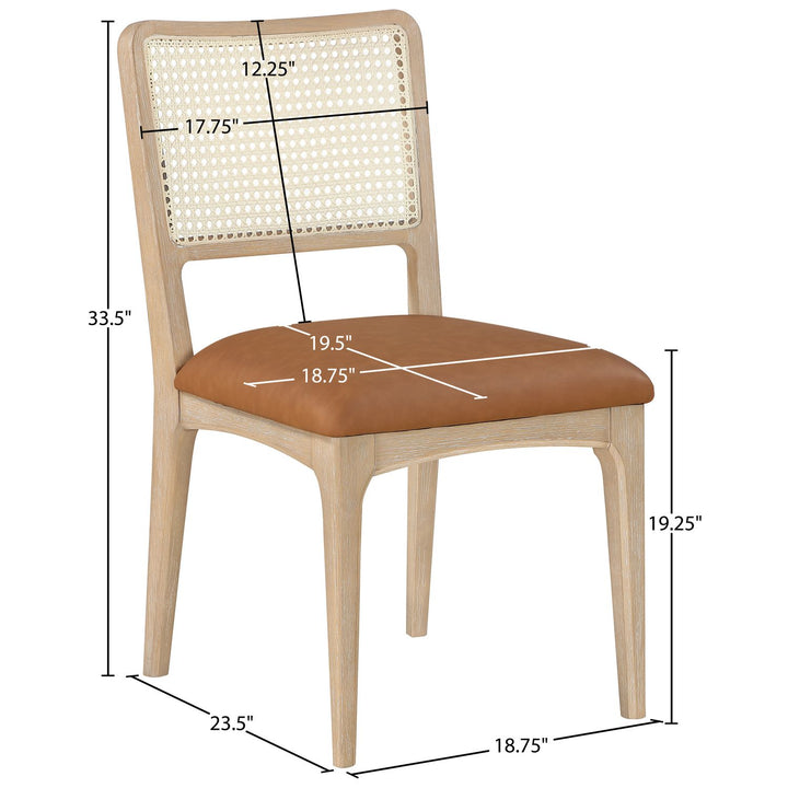 Atrium Cane Back And Vegan Leather Upholstered Seat Dining Chair — Cognac / Brushed Natural / White Cerusing