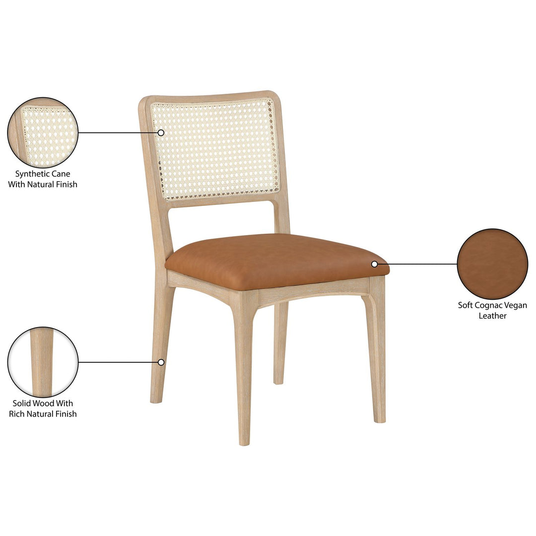 Atrium Cane Back And Vegan Leather Upholstered Seat Dining Chair — Cognac / Brushed Natural / White Cerusing