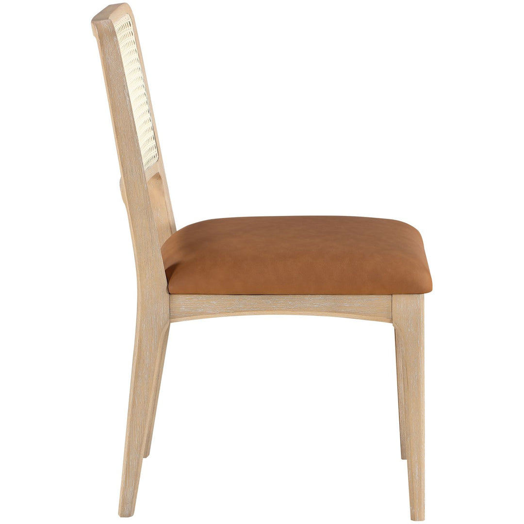 Atrium Cane Back And Vegan Leather Upholstered Seat Dining Chair — Cognac / Brushed Natural / White Cerusing