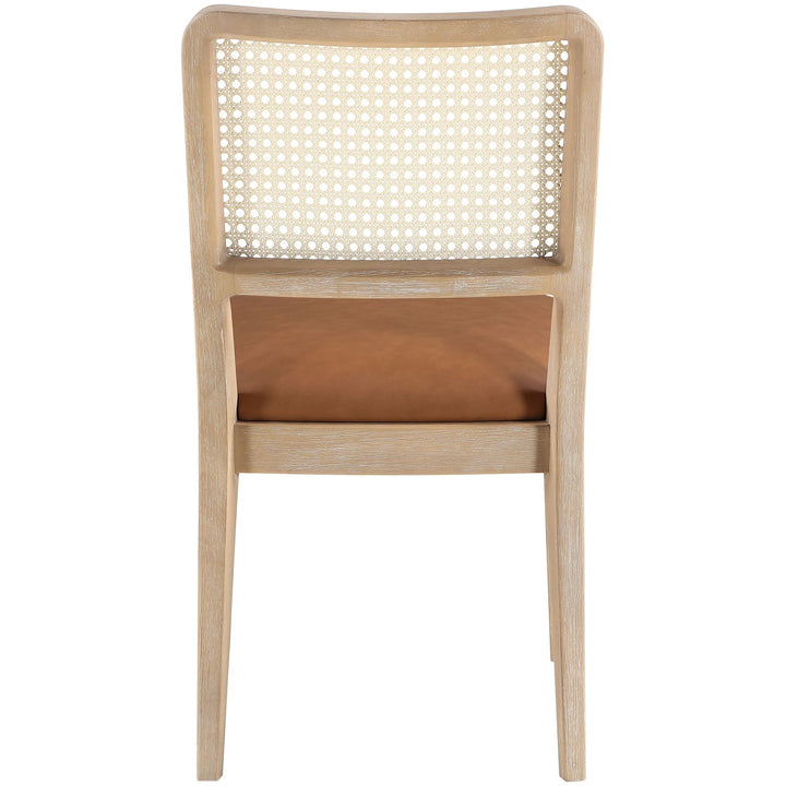 Atrium Cane Back And Vegan Leather Upholstered Seat Dining Chair — Cognac / Brushed Natural / White Cerusing