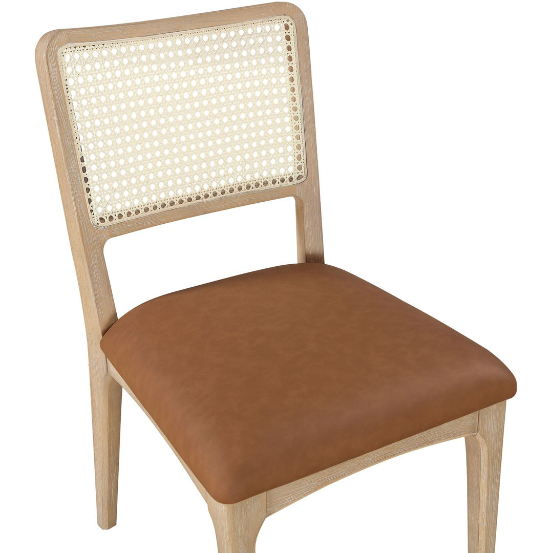 Atrium Cane Back And Vegan Leather Upholstered Seat Dining Chair — Cognac / Brushed Natural / White Cerusing