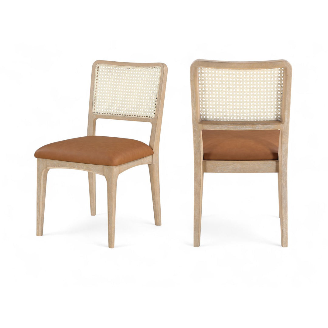 Atrium Cognac Cane Back And Vegan Leather Upholstered Seat Dining Chair