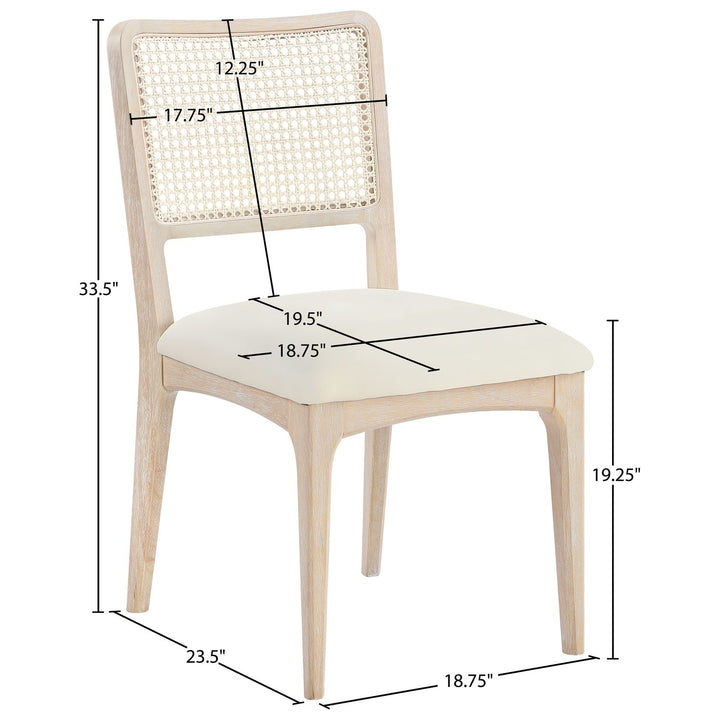 Atrium Cane Back And Vegan Leather Upholstered Seat Dining Chair — Cream / Brushed Natural / White Cerusing