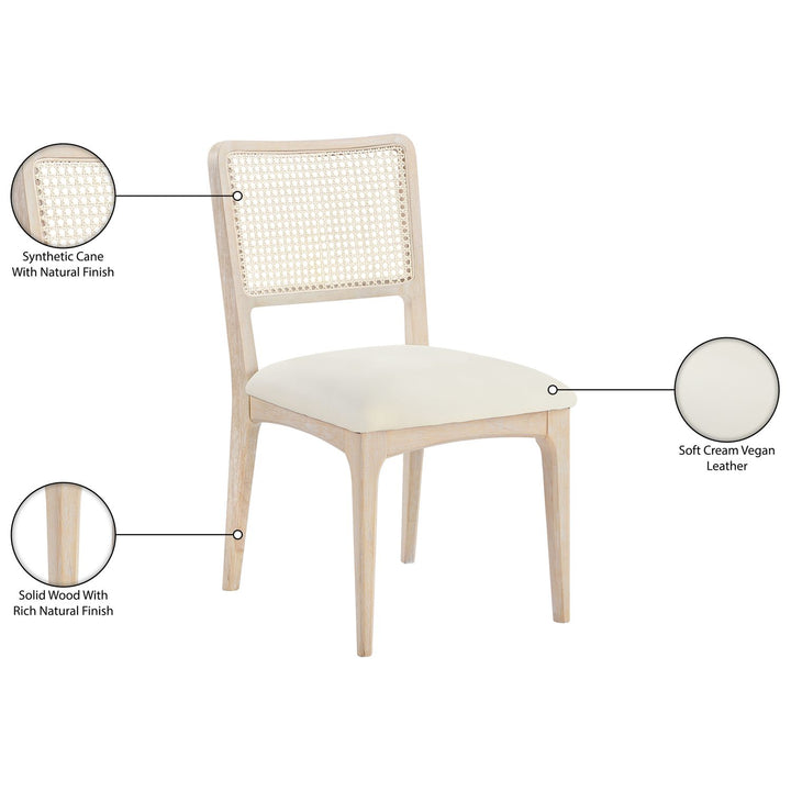 Atrium Cane Back And Vegan Leather Upholstered Seat Dining Chair — Cream / Brushed Natural / White Cerusing