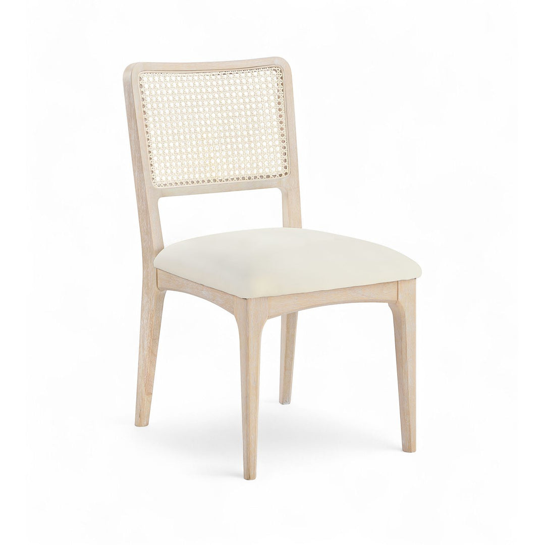 Atrium Cane Back And Vegan Leather Upholstered Seat Dining Chair — Cream / Brushed Natural / White Cerusing