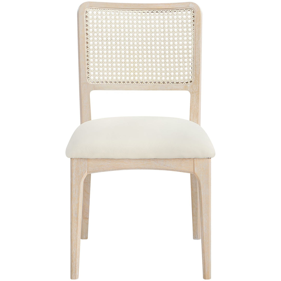 Atrium Cane Back And Vegan Leather Upholstered Seat Dining Chair — Cream / Brushed Natural / White Cerusing