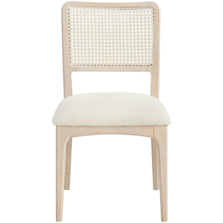 Atrium Cane Back And Vegan Leather Upholstered Seat Dining Chair — Cream / Brushed Natural / White Cerusing