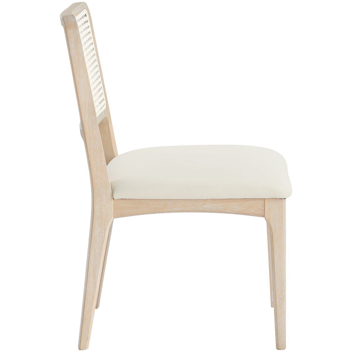 Atrium Cane Back And Vegan Leather Upholstered Seat Dining Chair — Cream / Brushed Natural / White Cerusing
